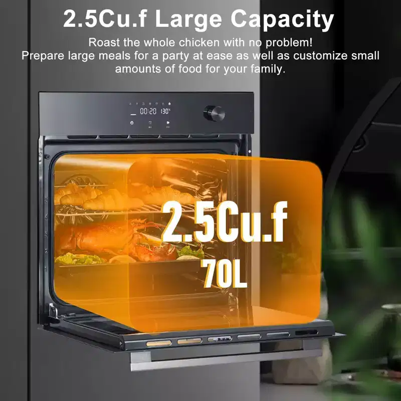 GustoWave 24 Built-In Single Wall Oven with Steam Bake and 3D Convection - 2.5 Cu.Ft Capacity, Touch & Knob Controls - 240V/60Hz/3000W