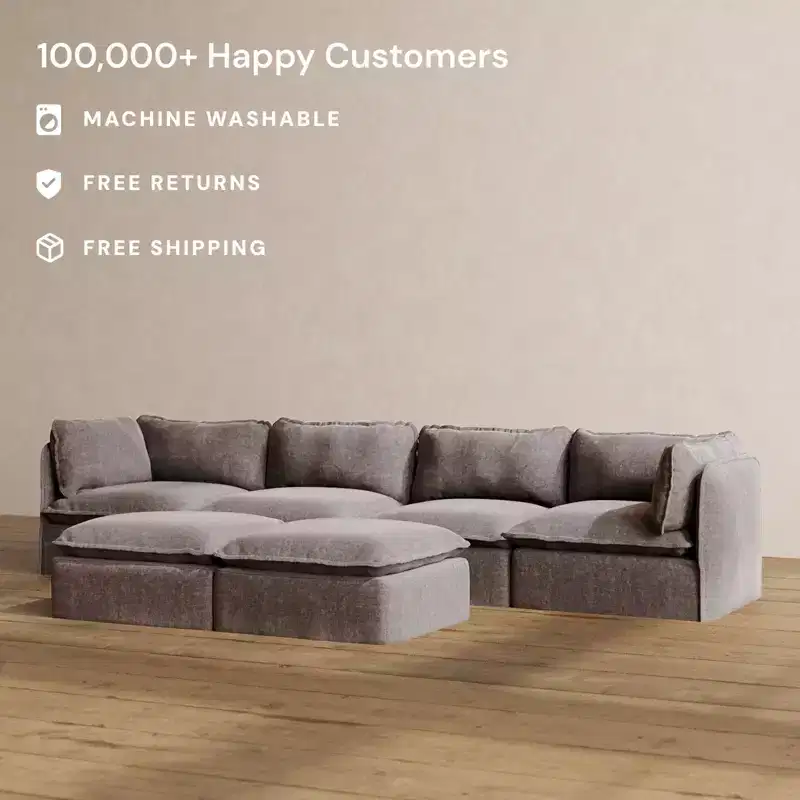 Anabei Modular Washable 4-Seater Sofa + Bench Ottoman | Memorix+ Seat & Contour Pillow