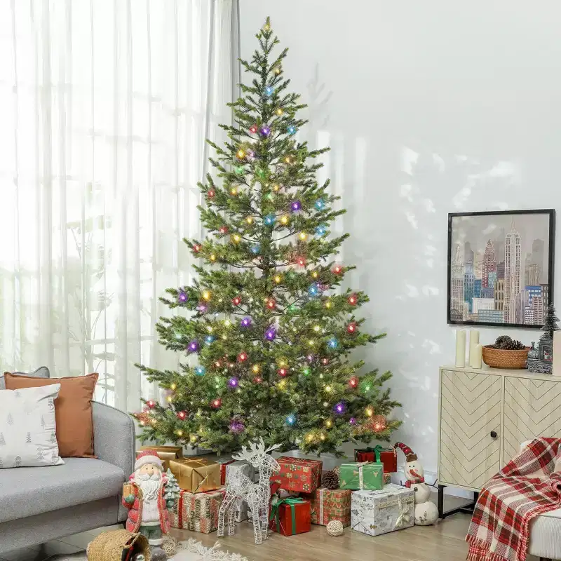 HOMCOM 9ft Artificial Lit Christmas Tree, Sparse Cedar Tree w/ LED Lights & 4306 Tips, Includes Stand, Perfect for Home Office Holiday