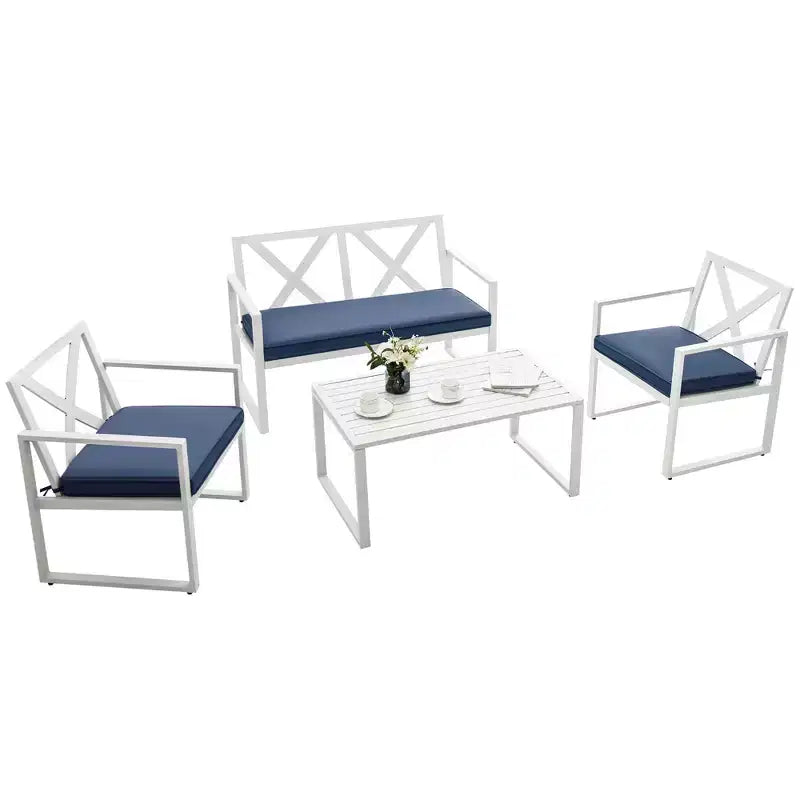 Costway 4PCS Patio Conversation Furniture Set Armrest Cushioned Loveseat Sofas Garden