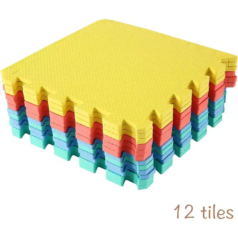 Easy Playhouse: Soft Foam Floor Puzzle Tiles  12 Mats + 14 Borders for Kids & Adults Rooms