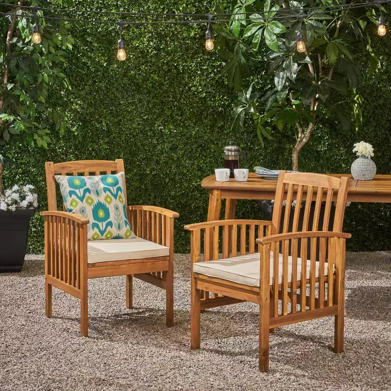 GDFStudio Keegan Outdoor Acacia Wood Dining Chairs with Water Resistant Cushion (Set of 2)
