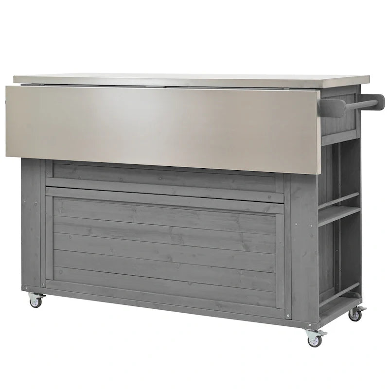 Outdoor Kitchen Island, Rustic Fir Wood with Stainless Steel Top and Smart Storage