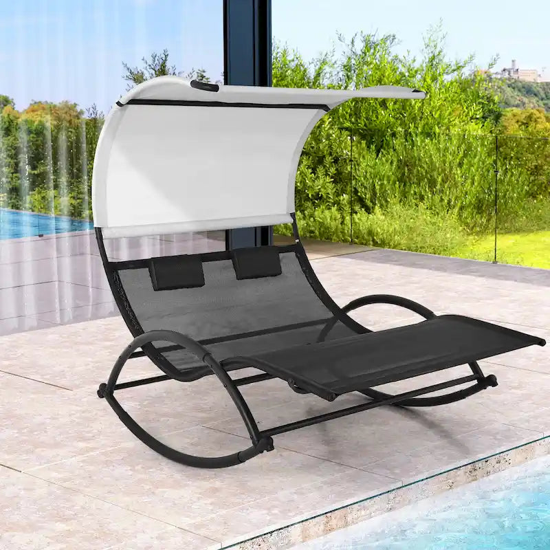 Pellebant Outdoor Double Chaise Lounge Chair Swing Hammock Bed with Canopy - N/A