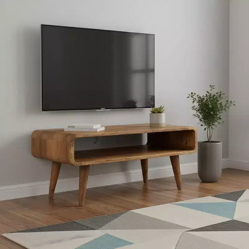 HomeRoots 26 Brown Solid Wood Open Shelving TV Stand