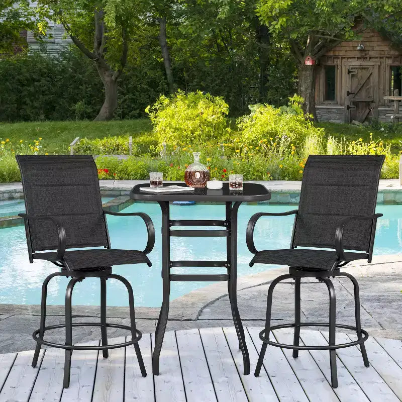 Yaheetech Set of 2 Patio Swivel Bar Stools with High Back and Armrest