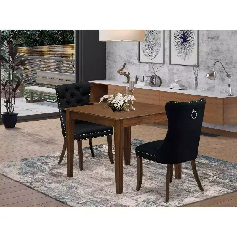 3-Piece Antique Walnut Finish Square Solid Wood Top Dining Table Set for Small Spaces
