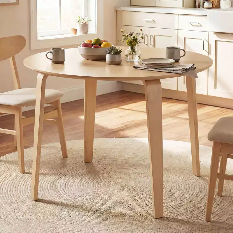 Costway 3 PCS/5 PCS Dining Table Set with 2/4 Padded Dining Chairs, Circle Dinner Dinette Table Beige & Natural/Gray & Walnut