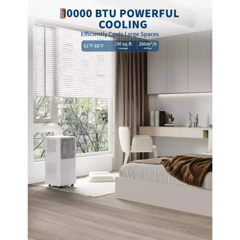 10,000 BTU 3-in-1 Portable Air Conditioner(14.2 x 13.8 x 27.6 in)  White,1 Unit,Ultra Quiet 49dB for Bedroom,Dorm,with Window Kit & Remote Control