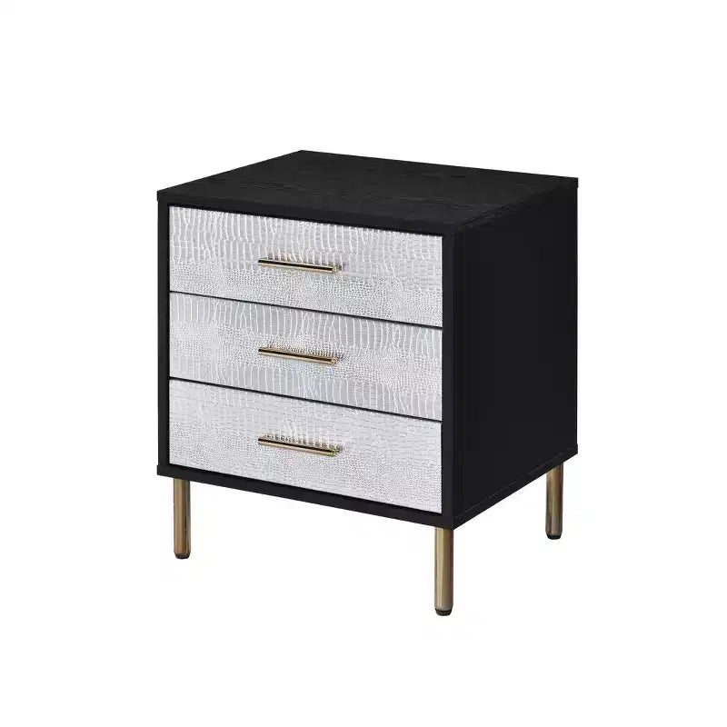 19" Myles Nightstand Black, Silver and Gold Finish - Acme Furniture: Contemporary Square Design, Metal Frame