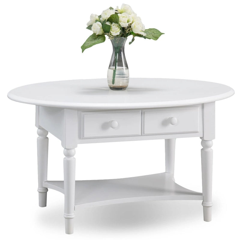 Oval Coffee Table with Shelf and 2 Drawers, Multiple Finishes