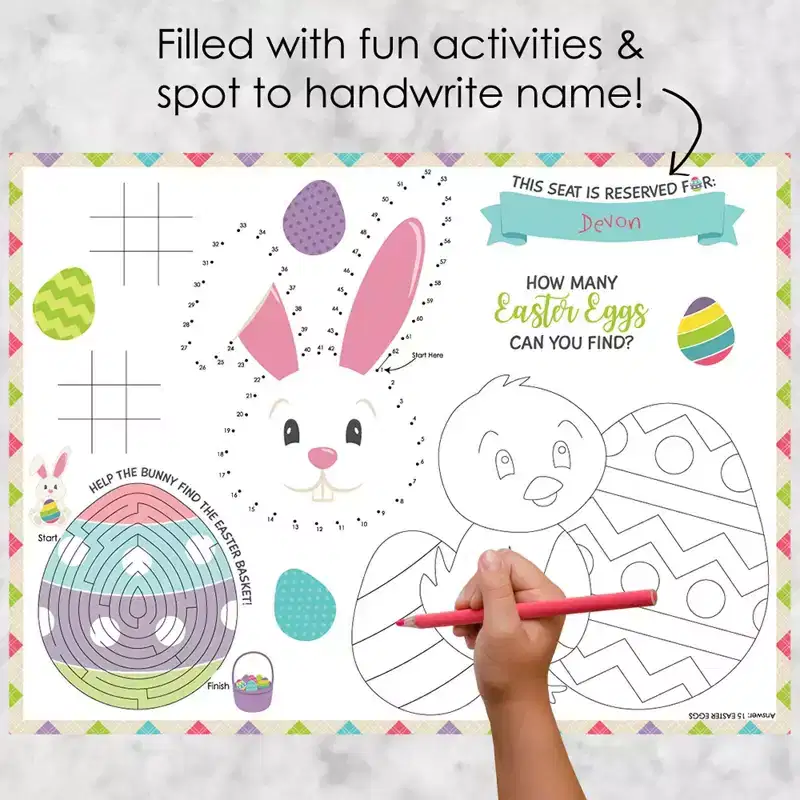 Big Dot of Happiness Hippity Hoppity - Paper Easter Bunny Party Coloring Sheets - Activity Placemats - Set of 16