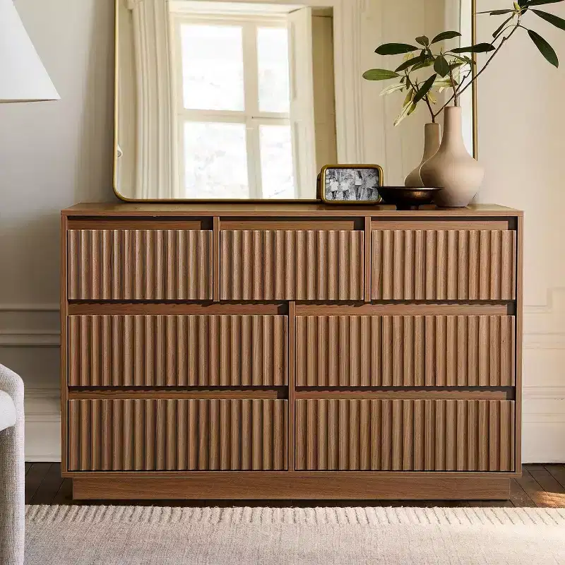 KOLIGEY 7-Drawer Dresser 47W Double Dresser With Waveform Fluted Panel