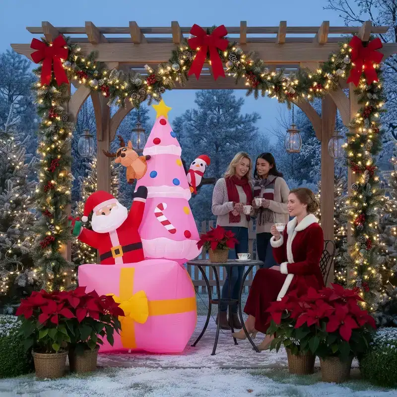 HOMDOX 6.5  3.8  8 FT Christmas Inflatable big gift box, topped with a Christmas tree Santa Claus & yellow bow with bright LED lights for In/Outdoor