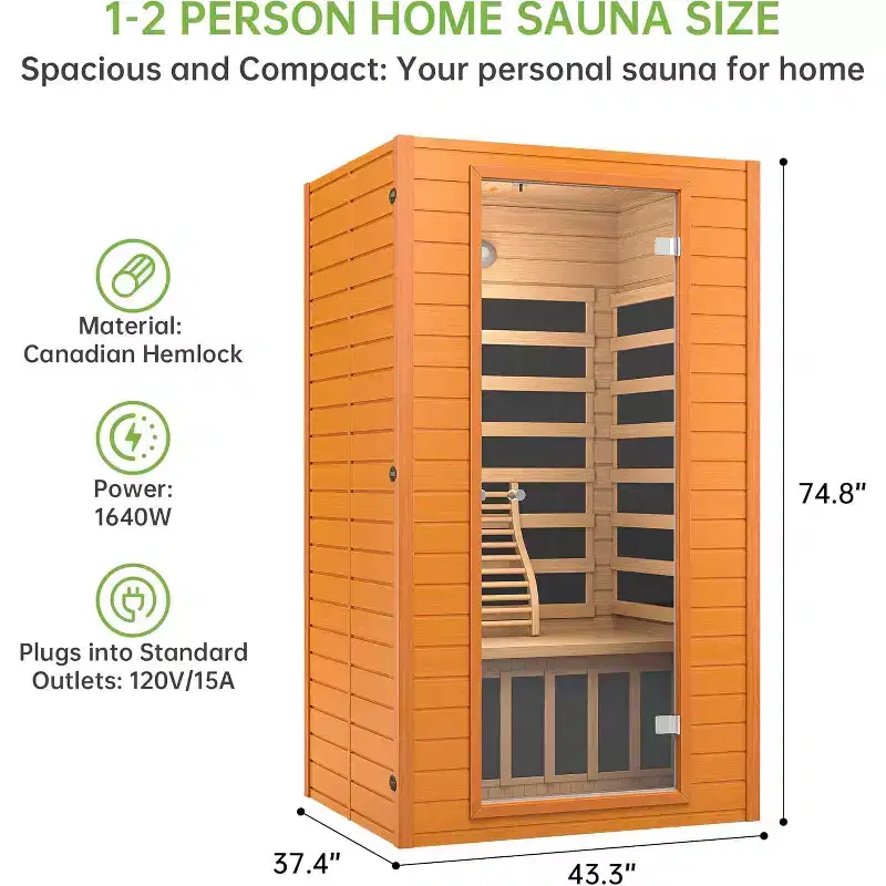 Real Relax Infrared Sauna for Home,Home Infrared Saunas up to 1-2 Persons,Canadian Hemlock with Low Emf Red Light Therapy,9-Color Chromotherapy Lights