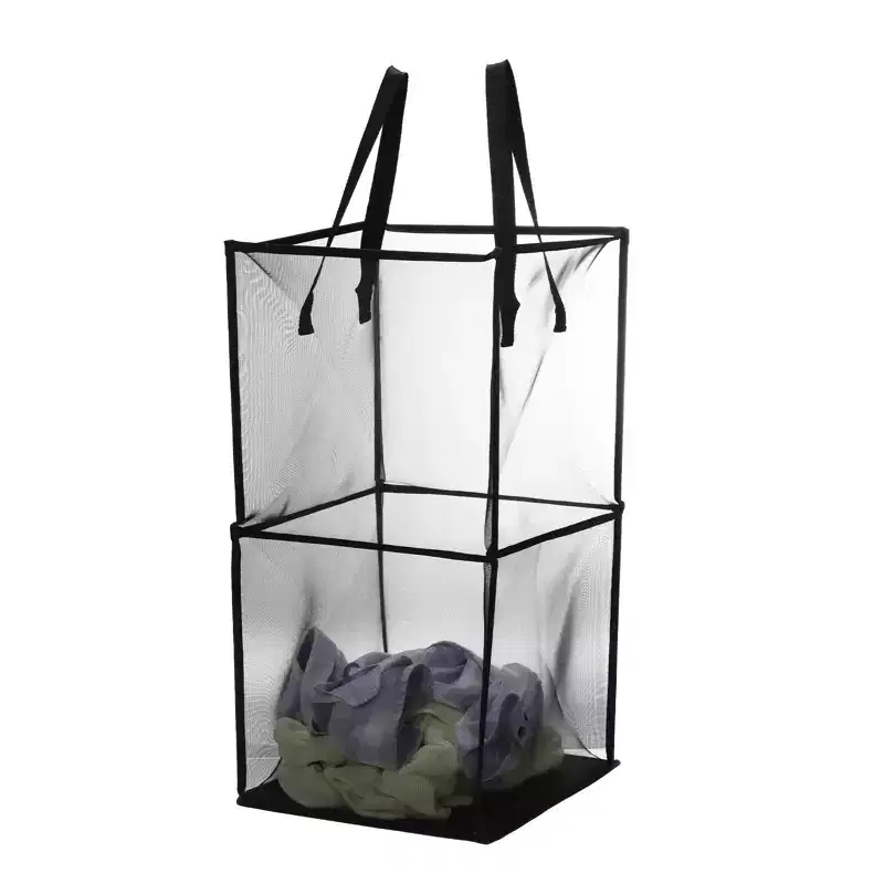 Nylon Mesh Portable Laundry Hamper with Reinforced Handles