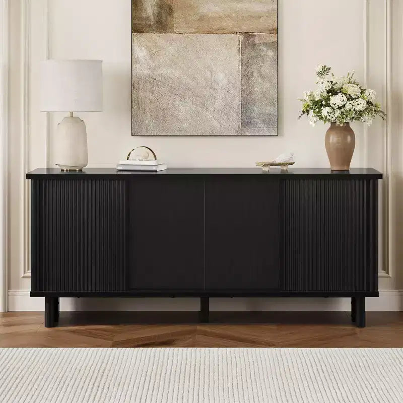 Bestier 58 TV Stand for 45/55/60/65 TV, Mid-Century TV Cabinet with Sliding Doors, TV Media Console with Storage for Living Room & Bedroom