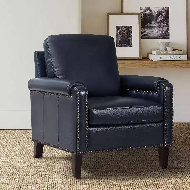 Hellmuth Genuine Leather Armchair with Removable Cushion and Nailhead Trims | HULALA HOME