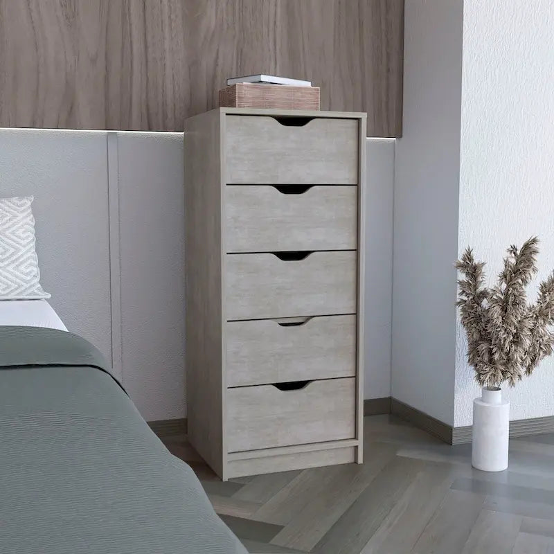 Tall 5-Drawer Dresser with Recessed Handles �C Slim Profile for Small Spaces