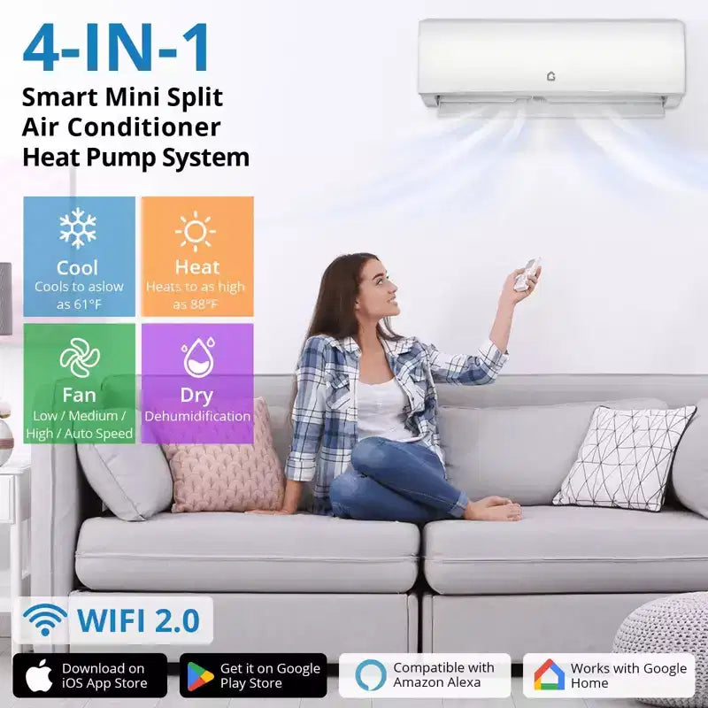 Acekool 17000 BTU Mini Split Air Conditioner Heater, WiFi Inverter Heat Pump, Ductless AC 230V, Cools Heats 1250 Sq.Ft, White