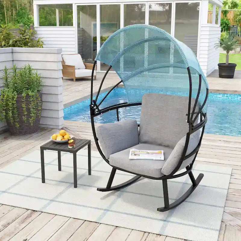 Outdoor Egg Rocking Chair with Foldable Canopy with Cushion by Crestlive Products