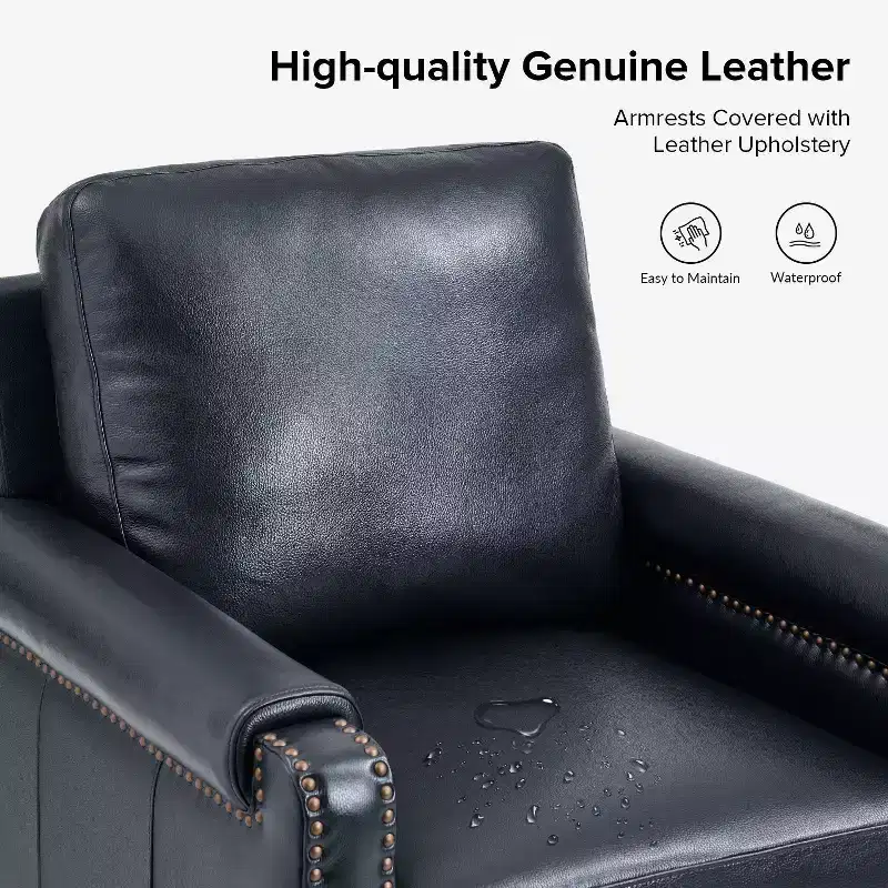 Hellmuth Genuine Leather Armchair with Removable Cushion and Nailhead Trims | HULALA HOME