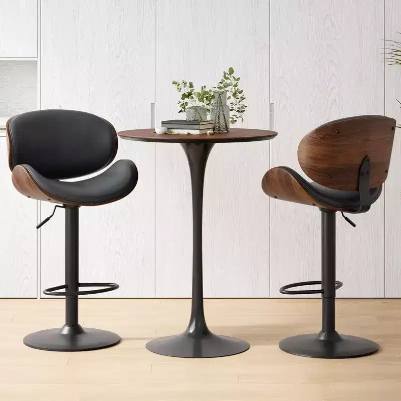 Okak Modern Set of 2 PU Leather Padded Bar Stools with Footrest & Sturdy Base,Upholstered Counter Height Swivel Chairs