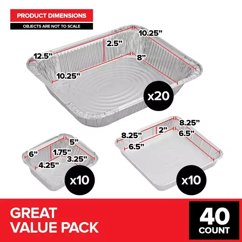 Stock Your Home Disposable Aluminum Foil Pans Set (40 Combo Pack)