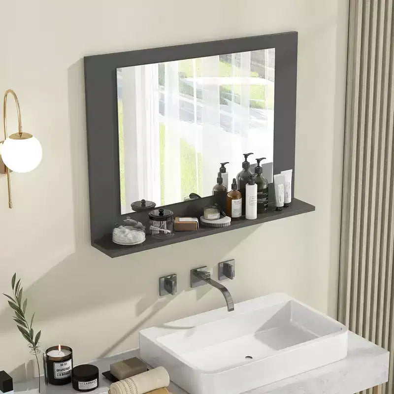 Bathroom Mirror w/ Shelf 23.5 x 17.5 Rectangle Wood Frame Vanity Mirror