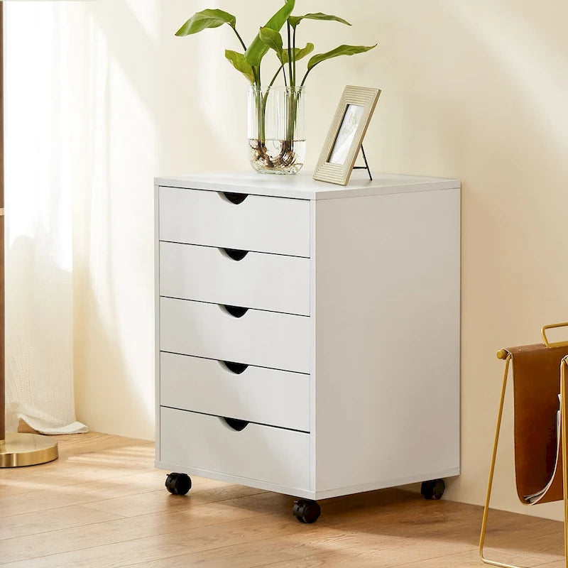 Wood Mobile 5-Drawer File Cabinet with Wheels Home Office Storage