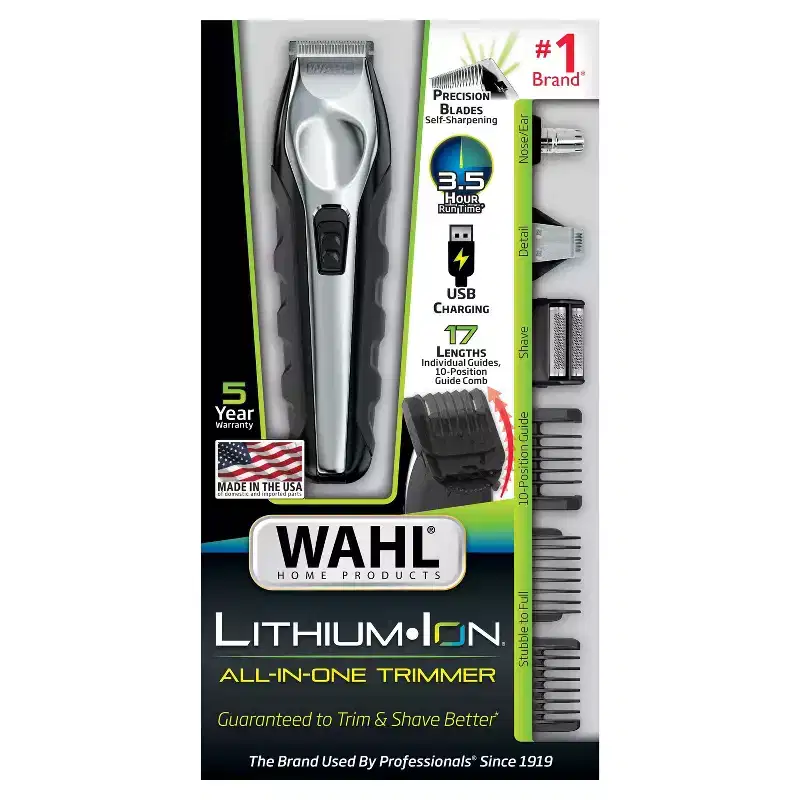 Wahl Lithium Ion All In One Cordless Rechargeable Electric Beard Trimmer, Shaver, Detailer, and Nose Trimmer for Men