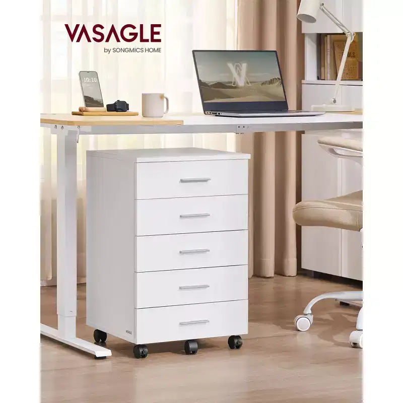 File Cabinet, Mobile Pedestal Filing Cabinet with Wheels, Printer Stand with 5 Drawers, Tool-Free Sliding Rails
