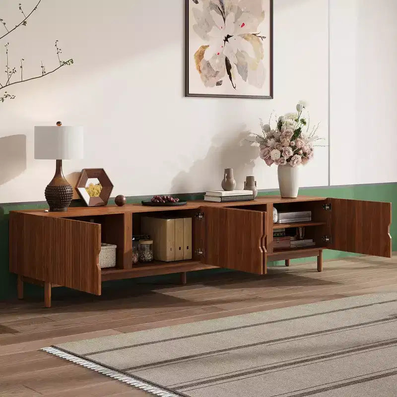 Brown Wood Grain TV Stand for TVs up to 90, Single Unit
