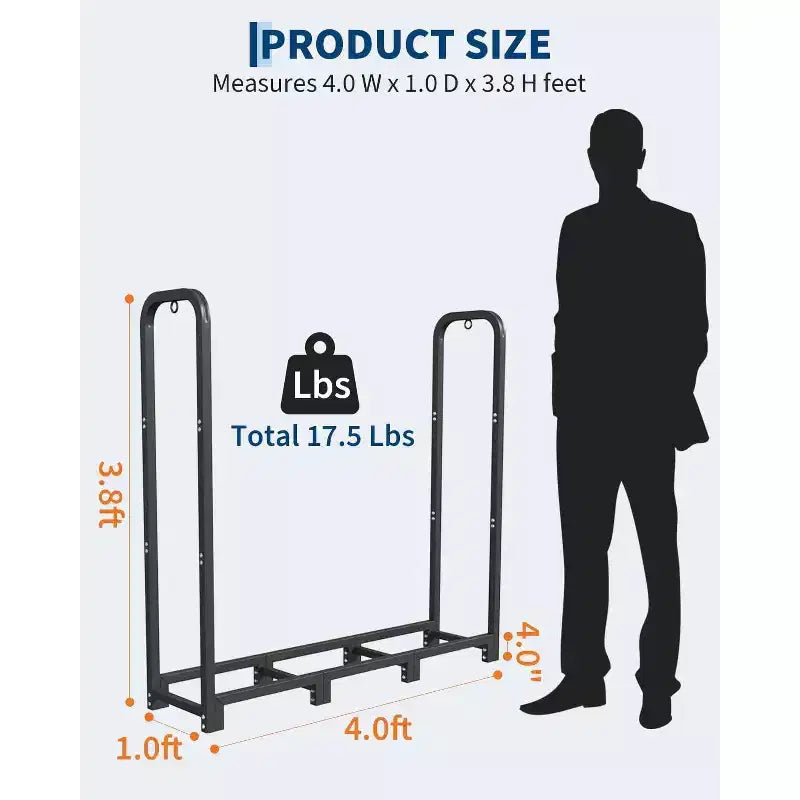 Coolmee Firewood Rack Stand 4ft, Steel Log Holder, Wood Pile Storage Organizer, Adjustable Lumber Storage Stacker for Fireplace Fire Pit, Heavy Duty