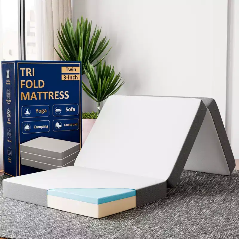 3-Inch Portable Tri Folding Gel Memory Foam Mattress | Breathable Mesh Sides with Ultra Soft, Removable and Washable Cover