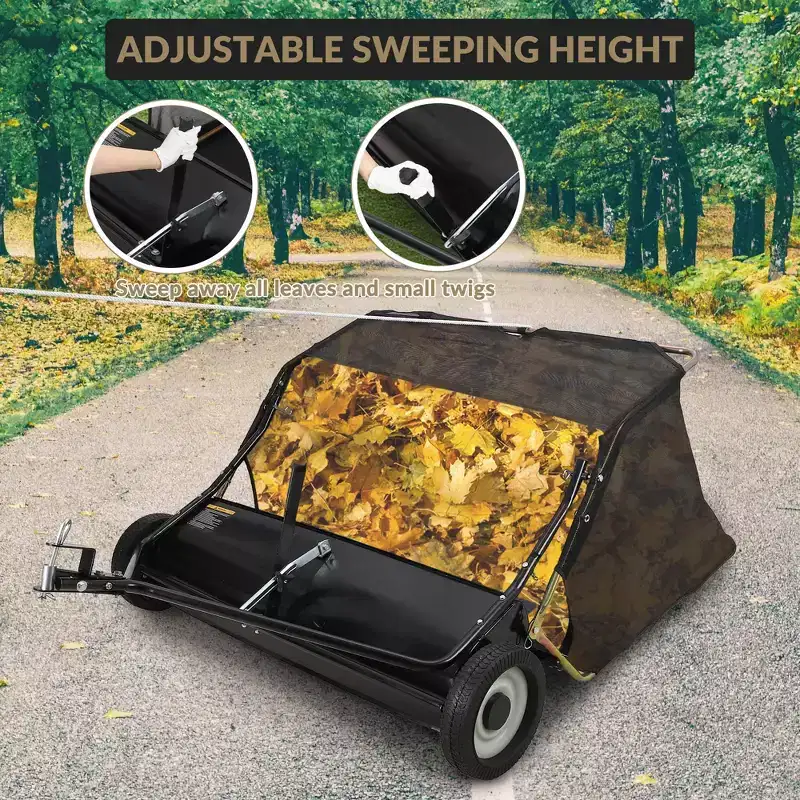 48'' Lawn Sweeper Tow Behind, Pull Behind Leaf Sweeper for Lawn Leaf Collector with Adjustable Height and Easy Dumping