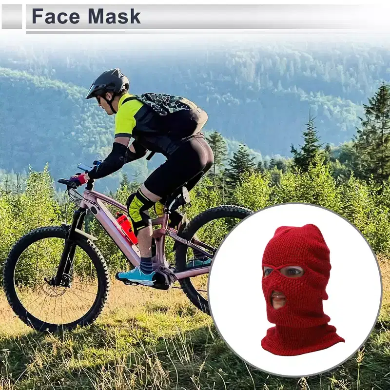 Unique Bargains All Inclusive UV Face Shield Acrylic Three Holes Multipurpose Neck Gaiter Mask Keep Warm Windproof Red 1 Pcs