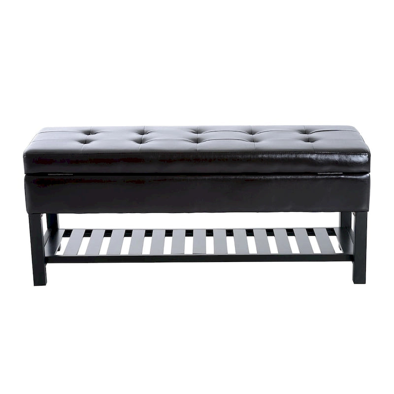 Porch & Den Westfield Brown Faux Leather Tufted Shoe Rack Ottoman Storage Bench
