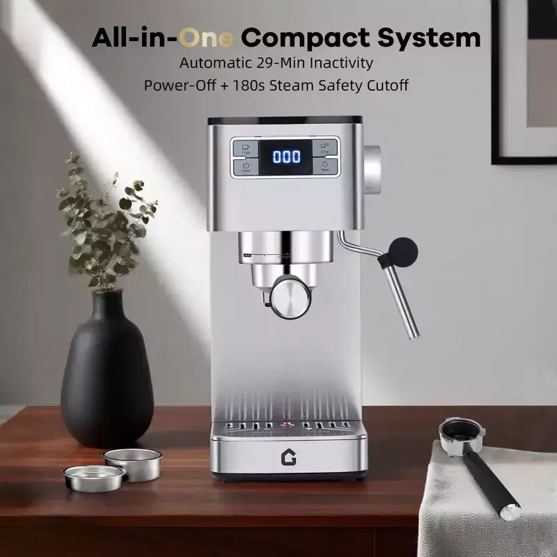 20 Bar Coffee Machine with Steam Wand, Removable Water Tank, Automatic Cappuccino & Latte Maker  Compact Coffee Maker for Home and Office