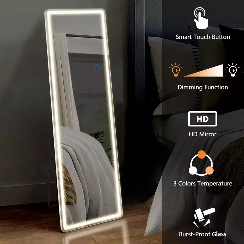 Floor Standing Illuminated Mirror with 3-Color LED Light, Bracket Included
