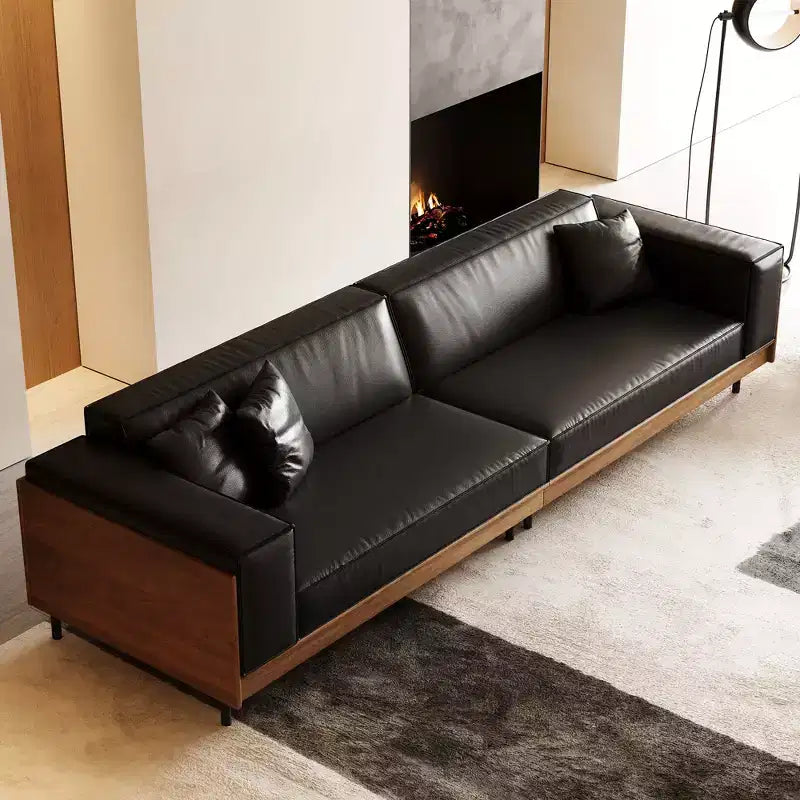 Luck Live 98.42 Contemporary Leather Sofa Couch with Solid Wood Frame, Metal Legs and 3 Accent Pillows