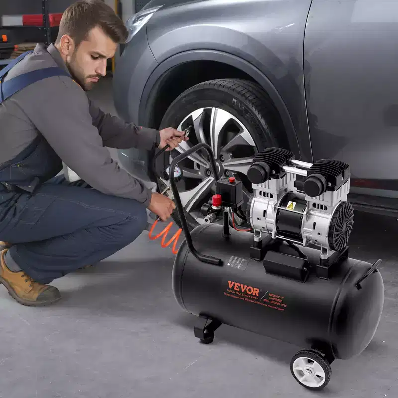 VEVOR Air Compressor,15 Gallon Steel Tank,2HP 5.3 CFM@90 PSI Oil Free Air Compressor & Max. 125PSI Pressure,78dB Ultra Quiet Portable Compressor,Black