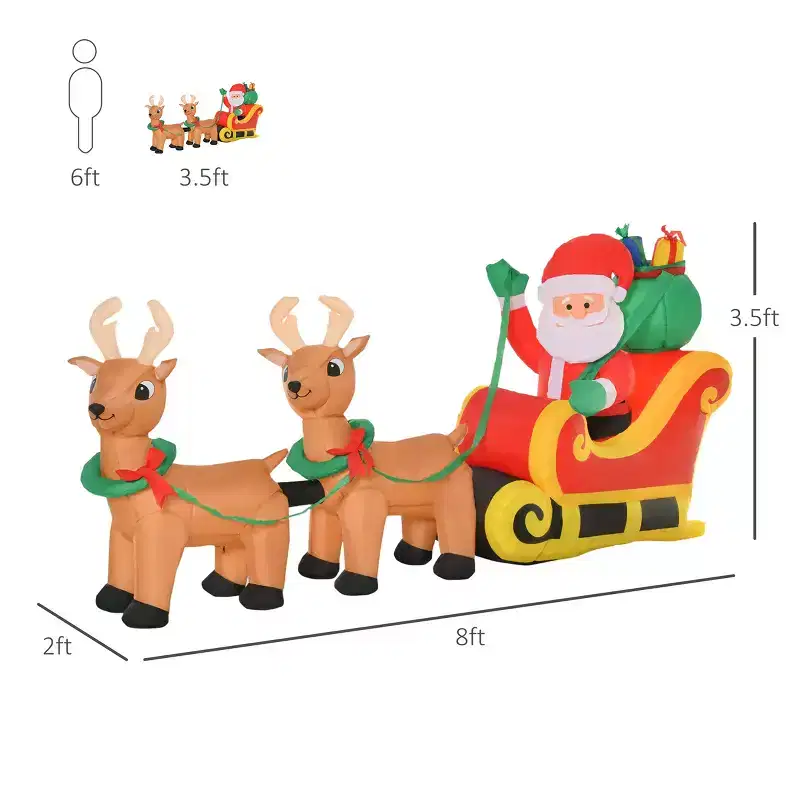 NAYSAYE 8FT Inflatable Santa Claus Riding Sleigh Christmas Yard Decoration For Front Lawn And Home Holiday Display, Multicolor, 94.5*22.5*44