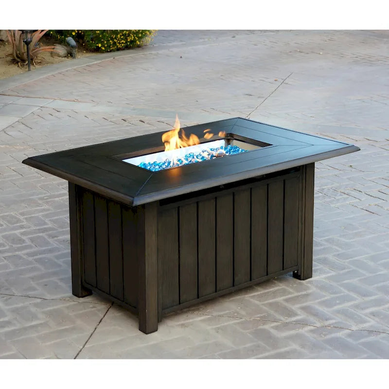 Brooklyn 4-Piece Patio Conversation Set with Cushions and 32 x 50 Rectangular Propane Fire Pit Coffee Table