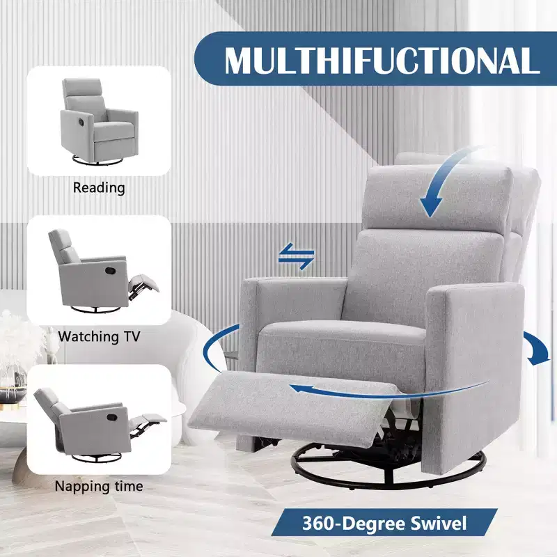 GDFStudio Peggy Modern Upholstered Rocker Nursery Chair with Plush Glider Swivel and Adjustable Recline