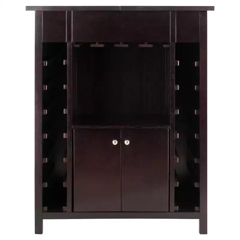 Wine Cabinet Wood/Espresso - Hardwood Liquor Storage, 14-Bottle Rack, Stemware Holder
