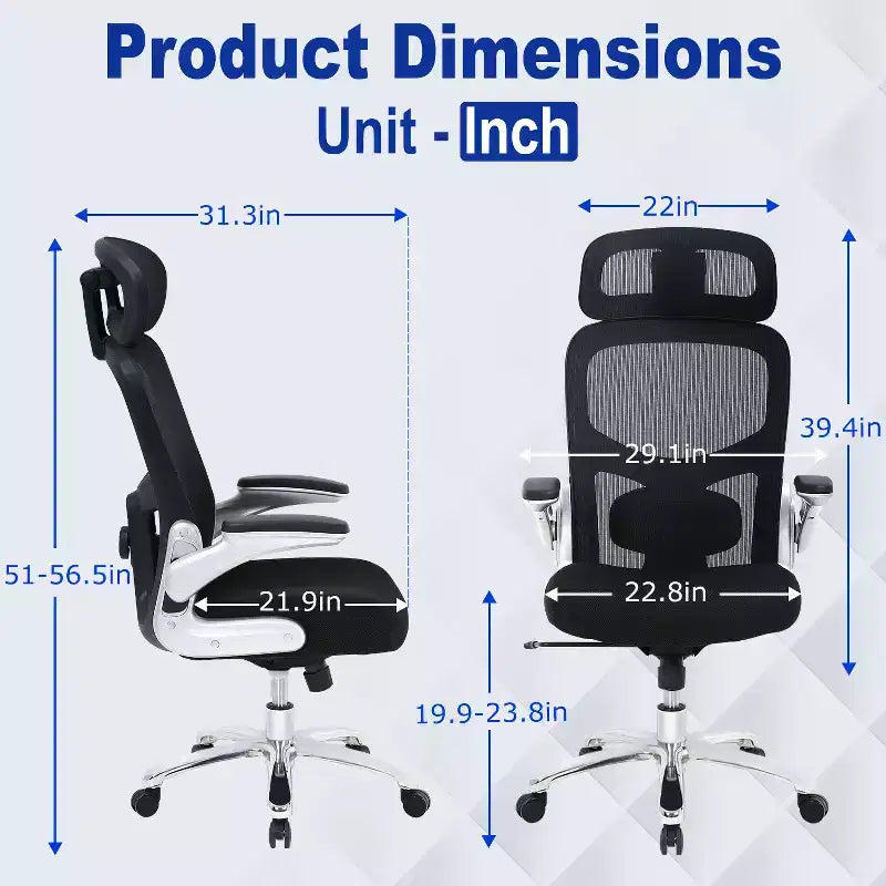 FDW Big and Tall Office Chair Home Office Chair & Sofa Desk Chair with Lumbar Support Flip UP Arms Headrest High Back Ergonomic Mesh Chair, Black