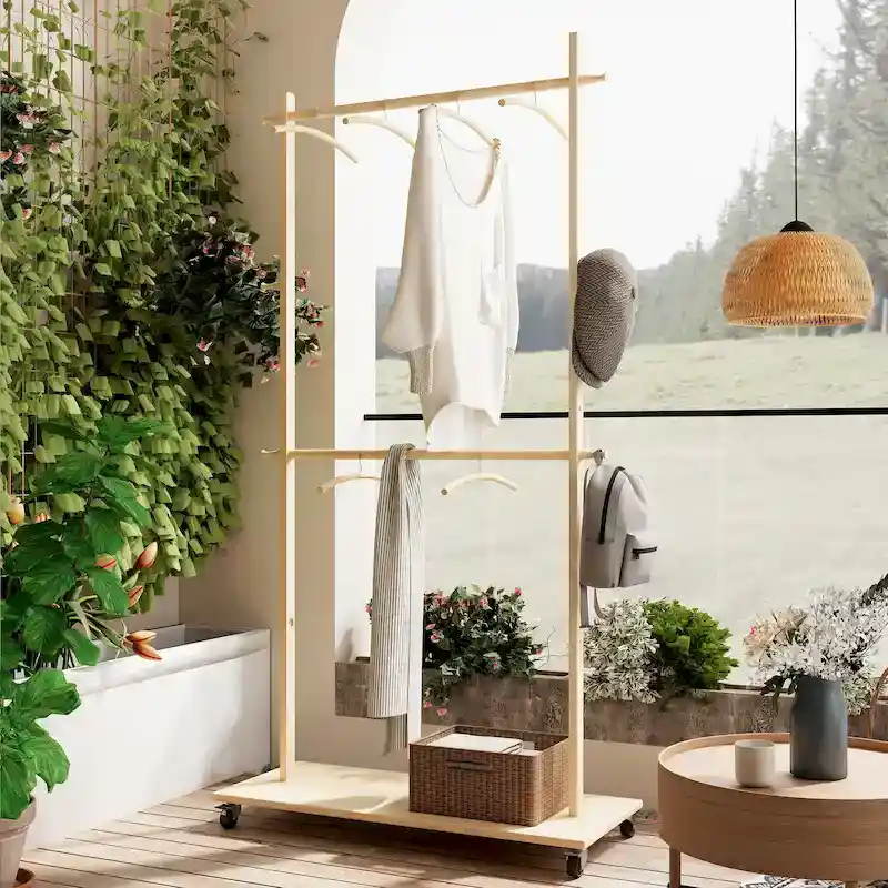 Simple Style Garment Rack with Freestanding Single Rod, Multifunctional Design, Adjustable NonSlip Feet, for Bedroom, Black