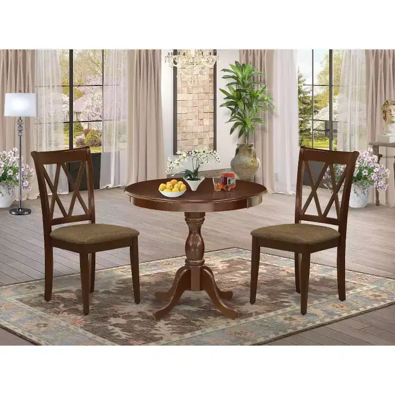 HomeStock 3-Piece Mahogany Finish Solid Wood Top - Dining Room Set - Seats 4