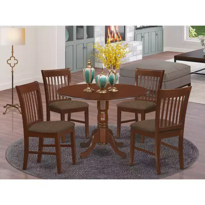 Round Kitchen Table Set with Drop Leaves & Chairs - Small Space Dining Table - Elegant Wood Finish - 42 Table